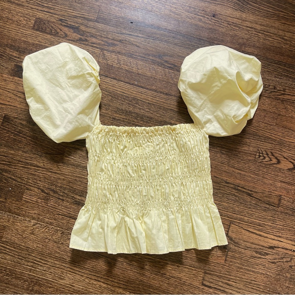 Smocked Puff Sleeve Crop Top - Butter Yellow